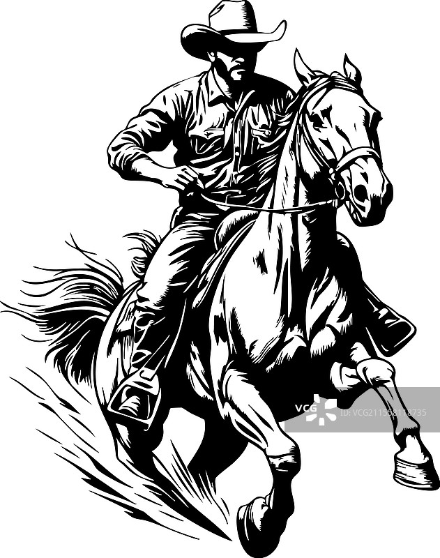 骑着奔跑马匹的牛仔图片素材