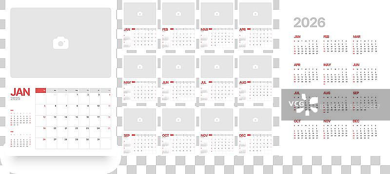 2025年日历，月份从星期天开始图片素材