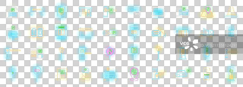 付费停车图标集霓虹灯风格图片素材