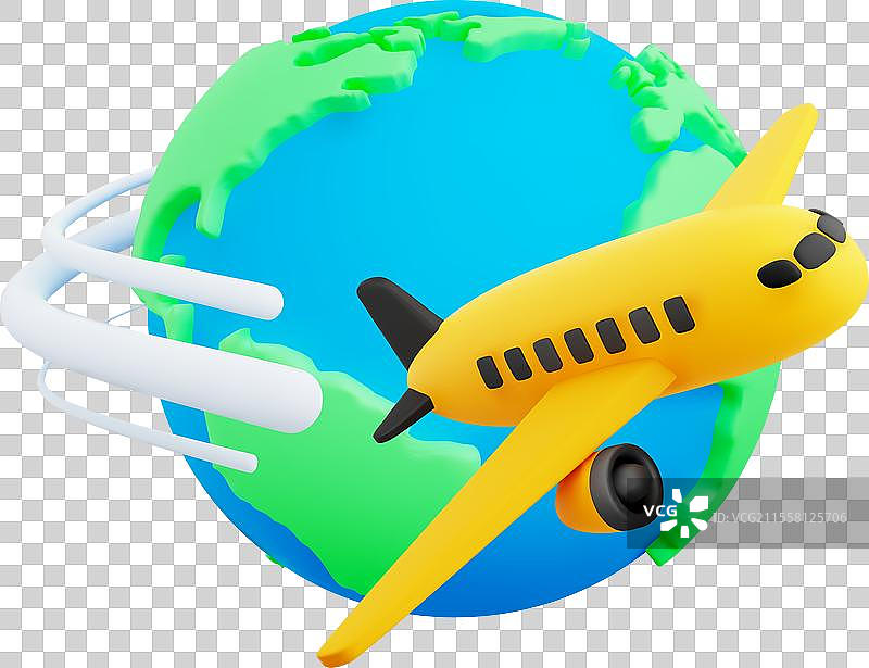 可爱的3D卡通飞机在地球周围飞行图片素材