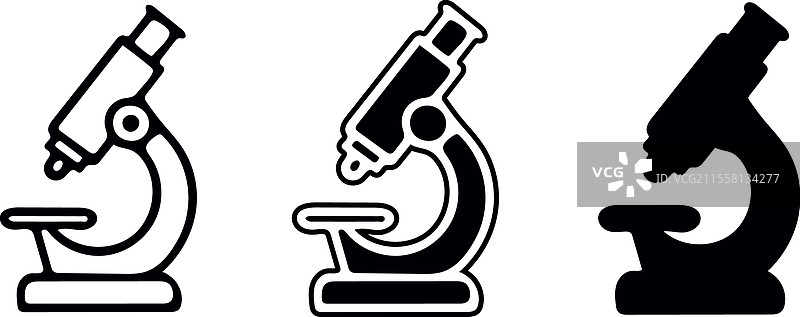 显微镜图标集在白色背景上图片素材