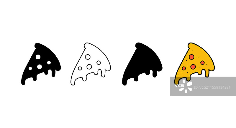 白色背景上的披萨切片图标集艺术图片素材