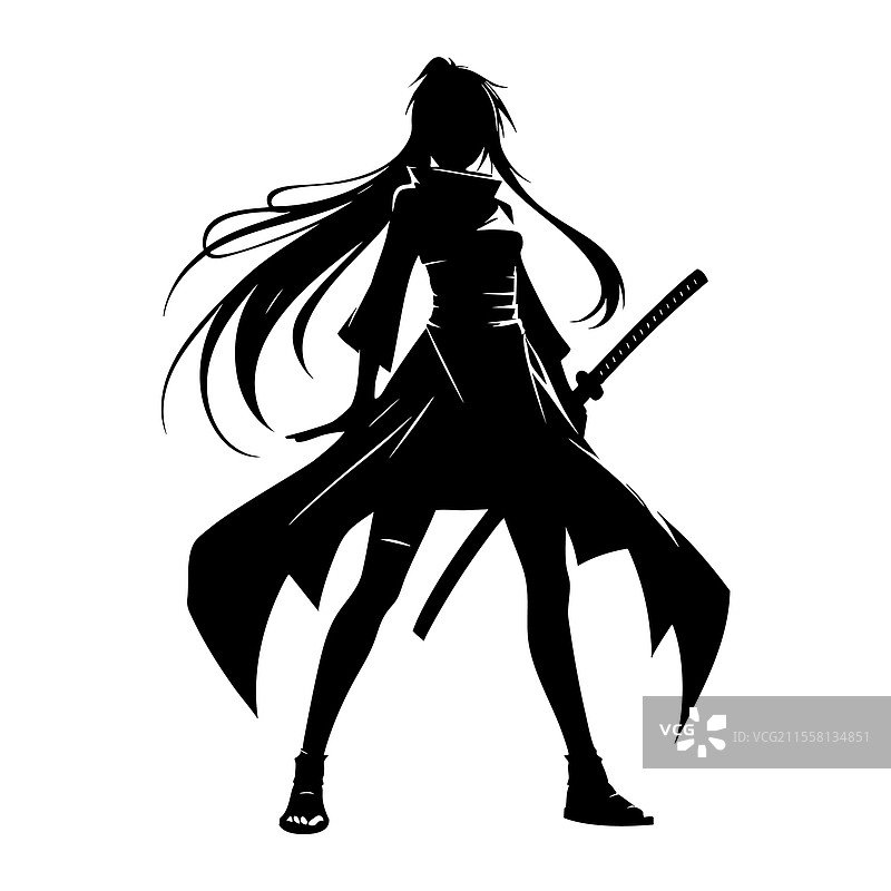 持刀的动漫女孩剪影图片素材