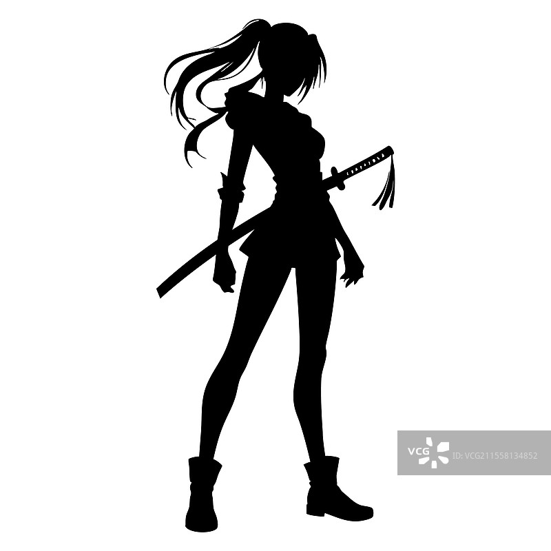 黑色剪影的动漫女孩穿着一件图片素材