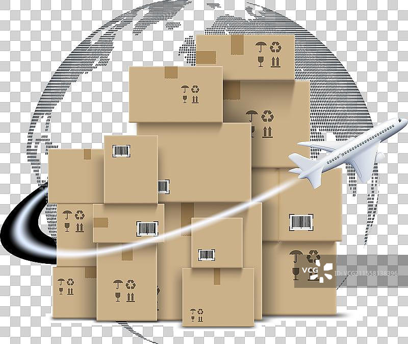 飞机与纸箱背景相映衬图片素材