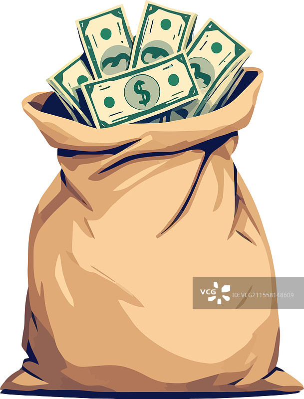 装满美元钞票的麻布袋图片素材