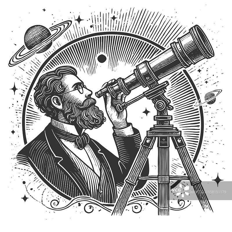 天文学家用望远镜观察星星图片素材