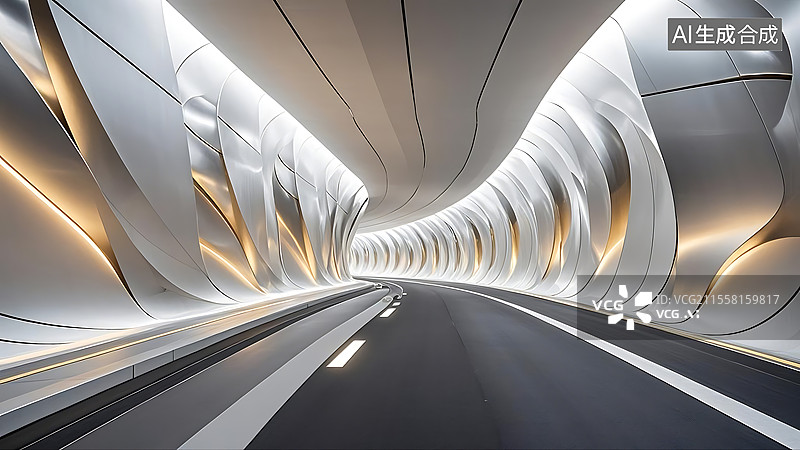 【AI数字艺术】未来主义公路隧道建筑图片素材