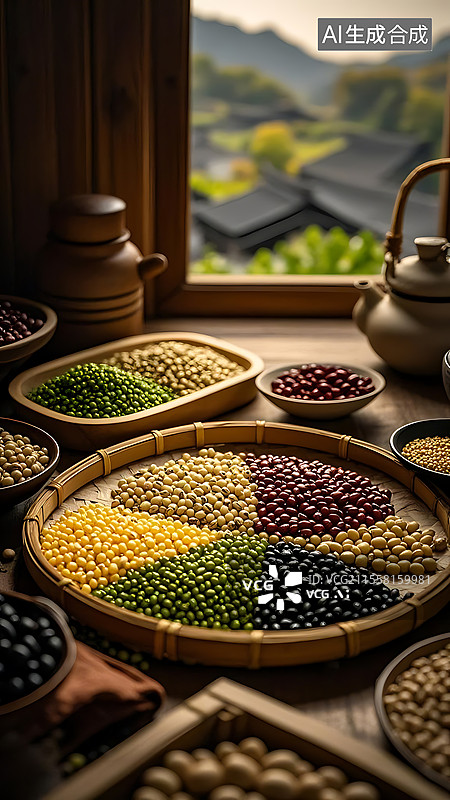 【AI数字艺术】乡村场景五谷杂粮多样豆类静物图片素材