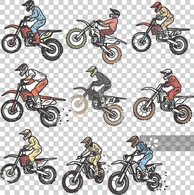 多名摩托车手熟练地骑着越野摩托车图片素材