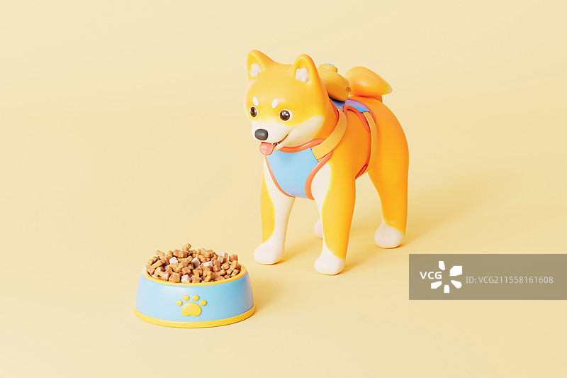 三维渲染的宠物狗粮和柴犬图片素材