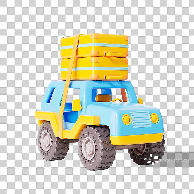 三维渲染的行李箱和越野车免抠元素图片素材