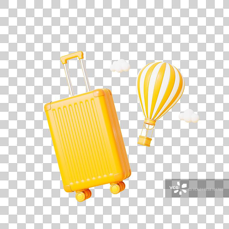 三维渲染的行李箱和热气球免抠元素图片素材