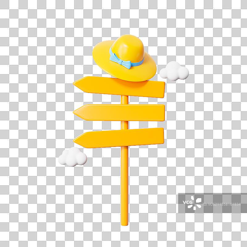 三维渲染的路标和遮阳帽免抠元素图片素材