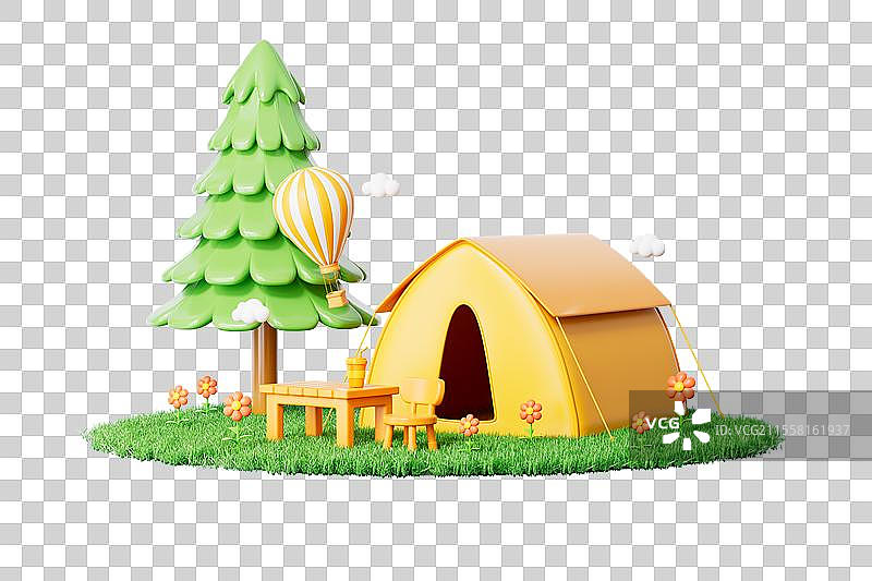三维渲染的户外草地帐篷露营免抠元素图片素材