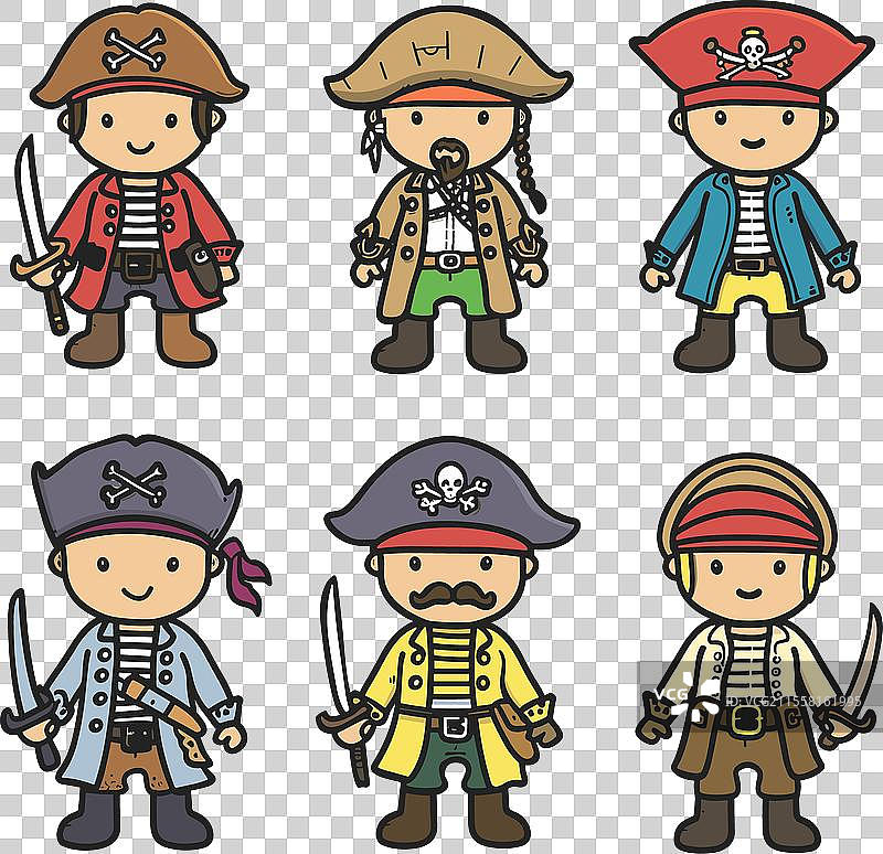 六个可爱的卡通海盗手持各种剑图片素材