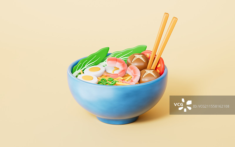 三维渲染的黄色背景下的面条拉面图片素材