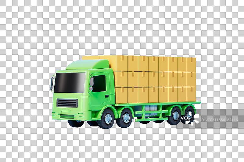 三维渲染物流运输卡车和纸箱货物免抠元素图片素材
