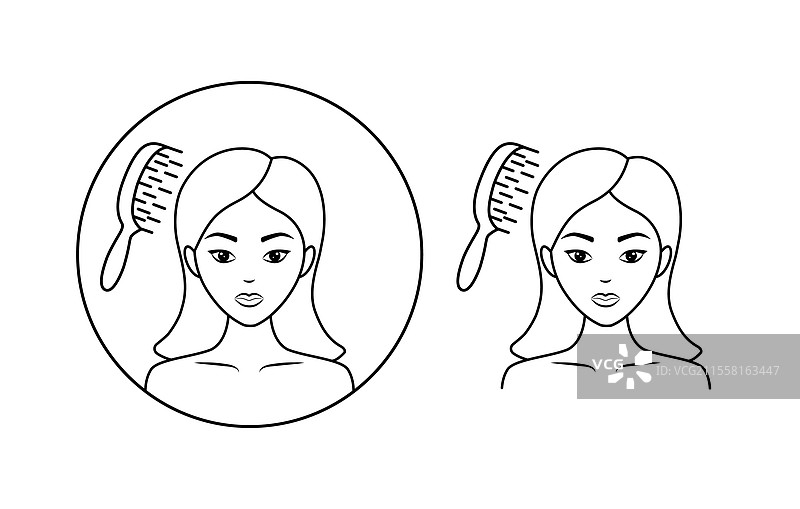 梳理头发的美丽女孩图标图片素材