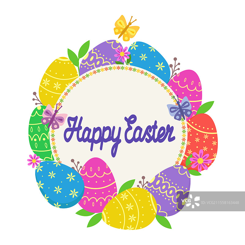由复活节彩蛋和花卉组成的装饰框架图片素材