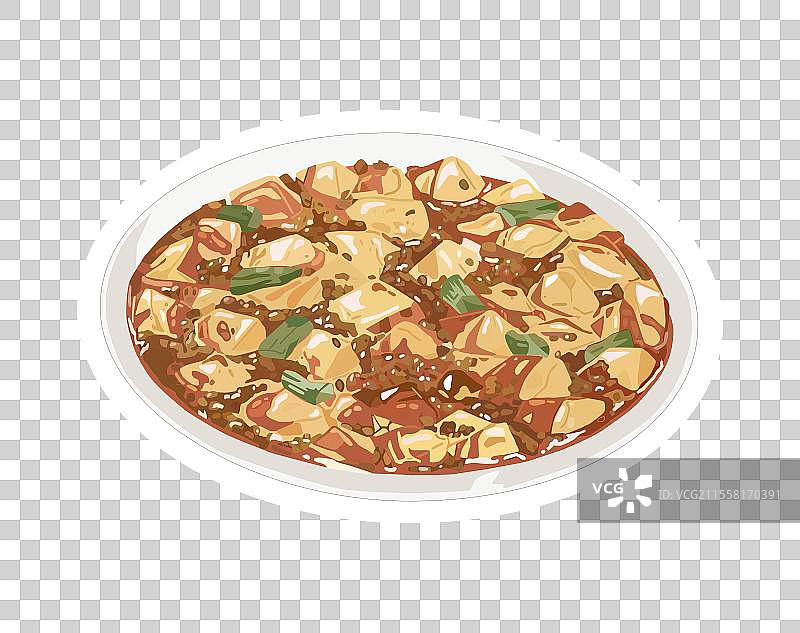 手绘国潮风四川菜式麻婆豆腐名菜豆瓣酱豆豉肉沫菜式免抠元素素材图片素材