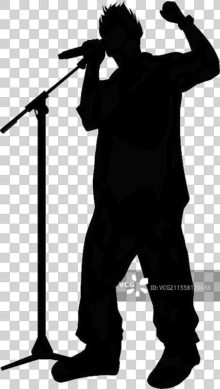 男性歌手的剪影，适合制作贴纸图片素材