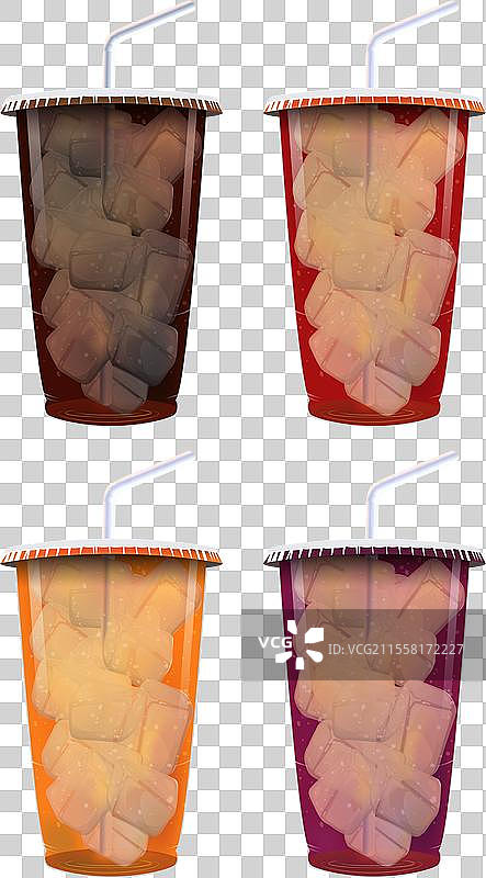 四杯带有彩色渐变的冰茶图片素材
