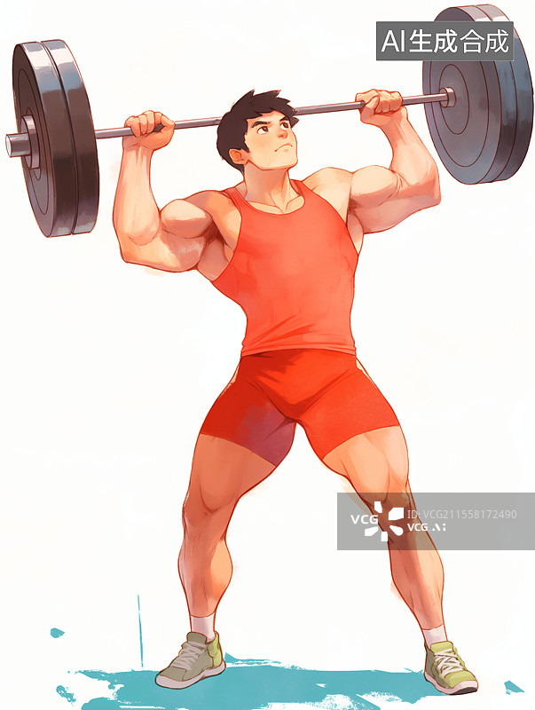 【AI数字艺术】水彩人物插画举重运动员图片素材