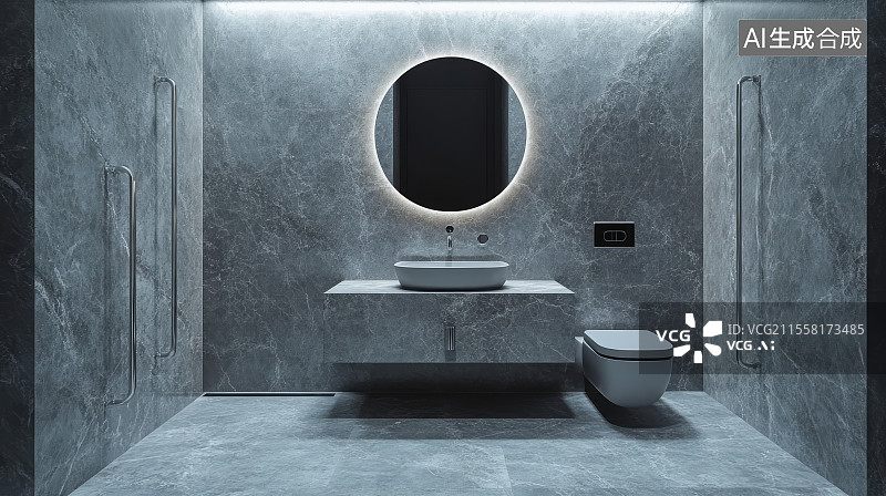 【AI数字艺术】极简混凝土风格洗手间浴室室内设计图片素材