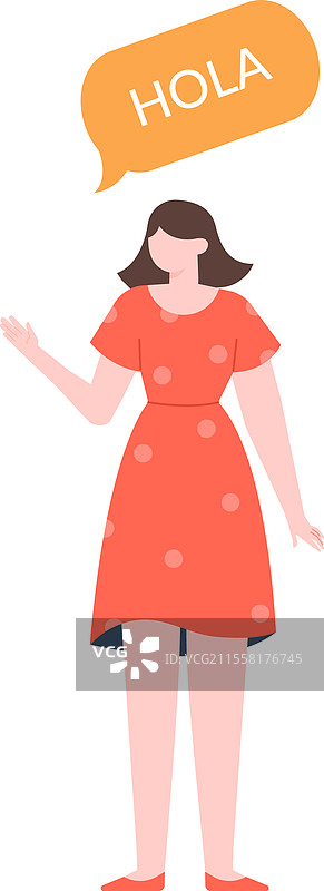 年轻女性穿着红色连衣裙在挥手图片素材