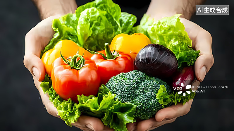 【AI数字艺术】双手捧起多彩新鲜蔬菜图片素材