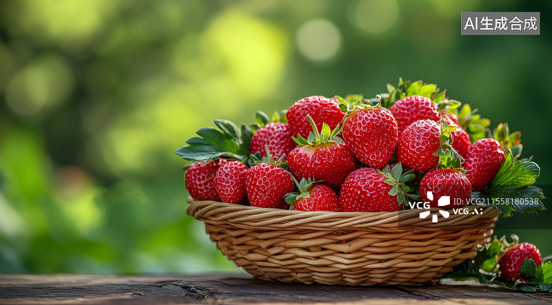 【AI数字艺术】装满草莓的编织篮图片素材