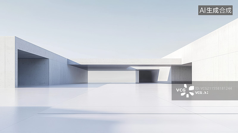 【AI数字艺术】海面空旷混凝土建筑结构车库图片素材