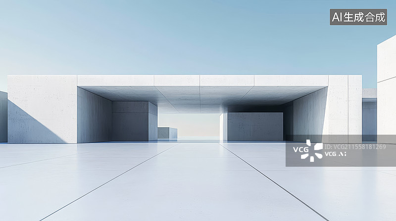 【AI数字艺术】海面空旷混凝土建筑结构车库图片素材