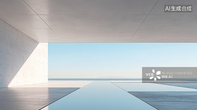 【AI数字艺术】海面空旷混凝土建筑结构车库图片素材