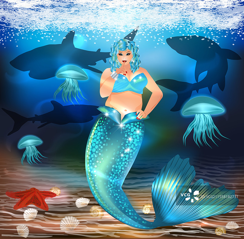 可爱的水下卡片加大号美人鱼 XXL图片素材