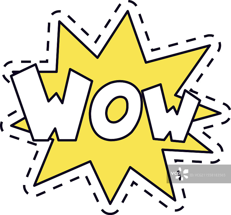 带有“哇”字的黄色星星，表达惊讶之情图片素材