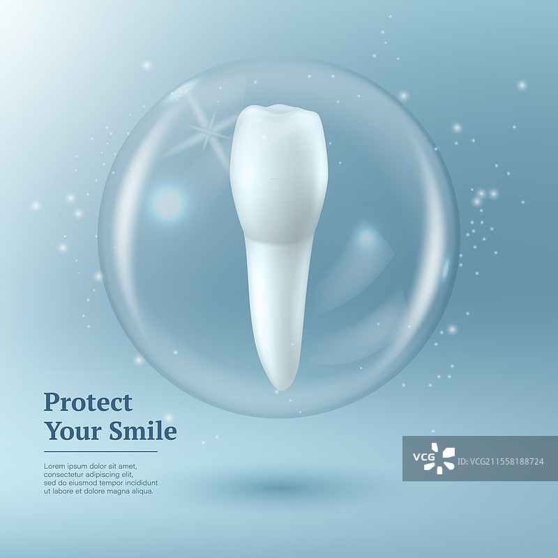 保护你的微笑 3D 真实感牙齿在一个图片素材