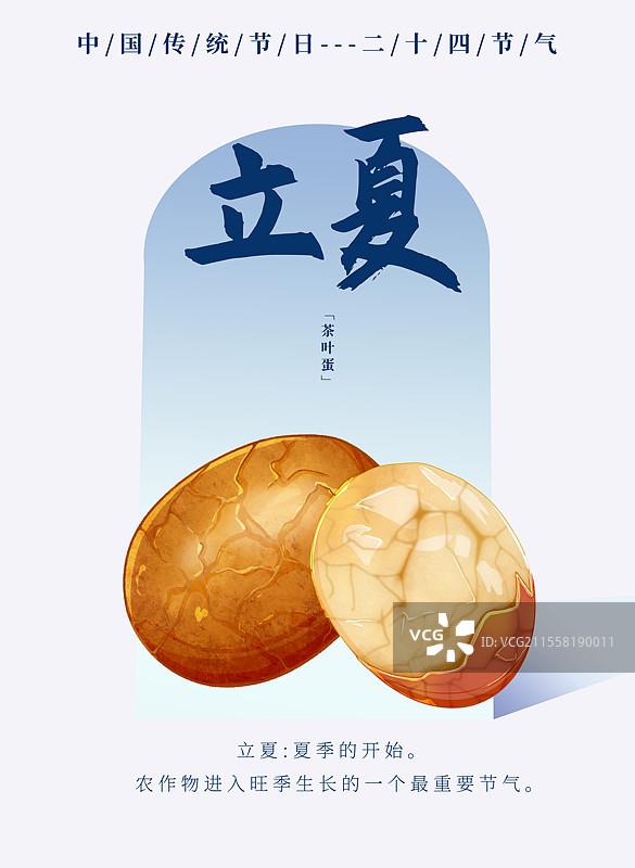 二十四节气立夏食物蓝色边框海报茶叶蛋图片素材
