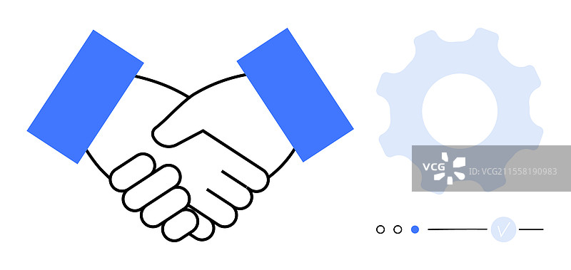 握手与蓝色袖子和齿轮图片素材