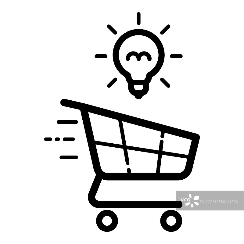 带灯泡的购物车，孤立在白色背景上图片素材