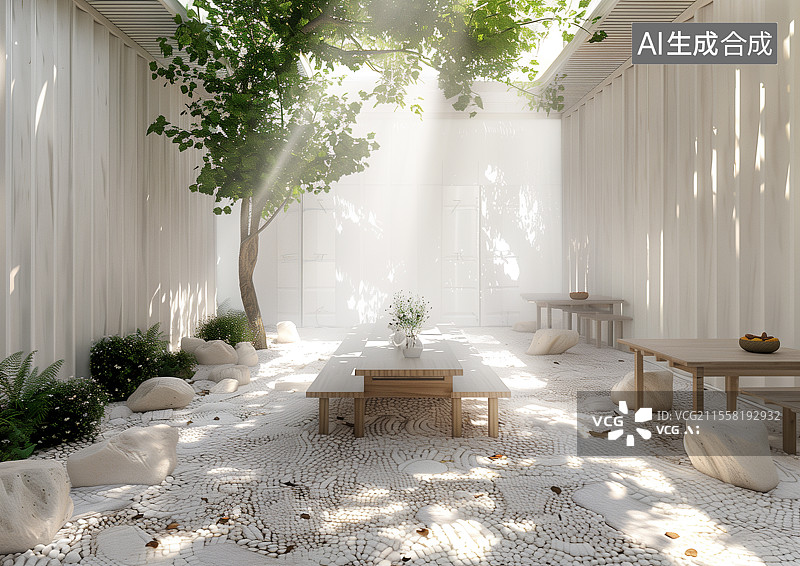 【AI数字艺术】宽敞的酒店别墅后院图片素材