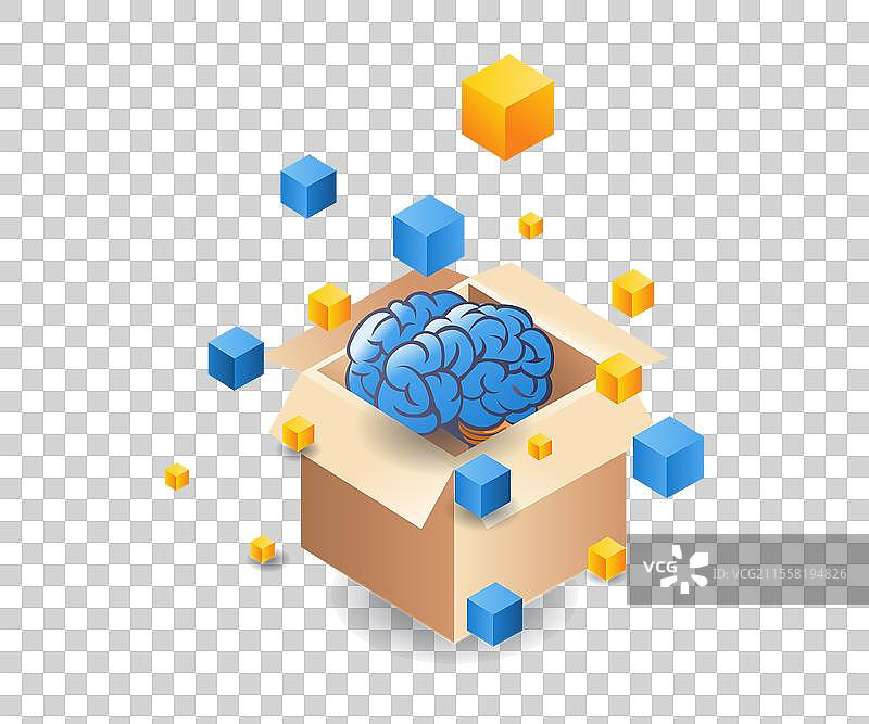 纸板平面上突出的立体大脑图片素材