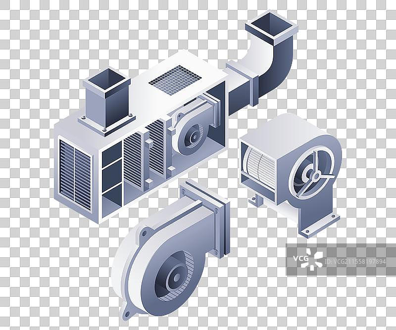部分 HVAC 风机系统信息图 3D 平面图图片素材