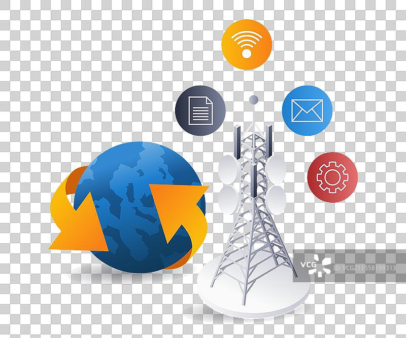 世界网络塔信息图表平面等距3D图片素材