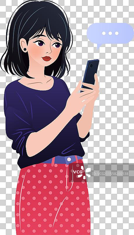 年轻女性站着使用智能手机图片素材