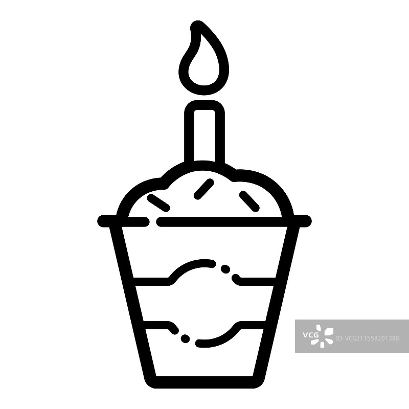 白色背景上的杯形蛋糕蜡烛轮廓图标图片素材