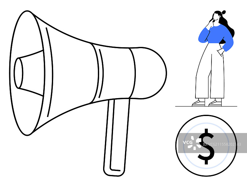 思考中的人和美元符号的扩音器图片素材