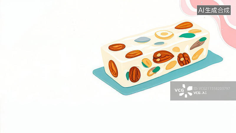 【AI数字艺术】2D卡通右上-美食小吃零食-牛轧糖-壁纸治愈背景-手绘简约风壁纸图片素材