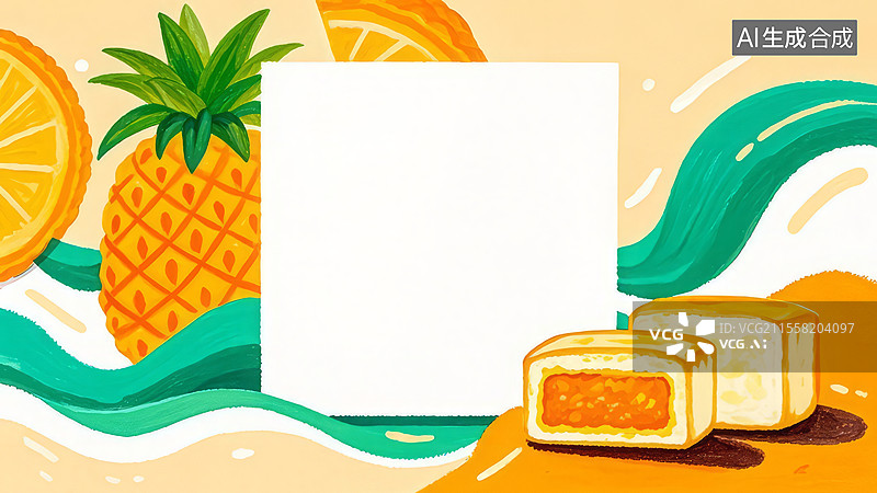 【AI数字艺术】2D卡通最大-美食小吃零食-凤梨酥-壁纸治愈背景-手绘简约风壁纸图片素材